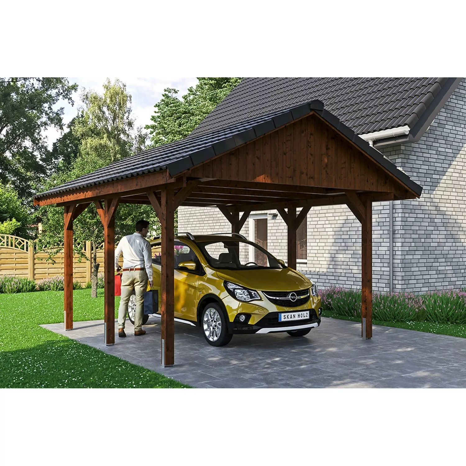 Satteldach-Carport Wallgau Nussbaum 430 x 500 cm Dachlattung günstig online kaufen