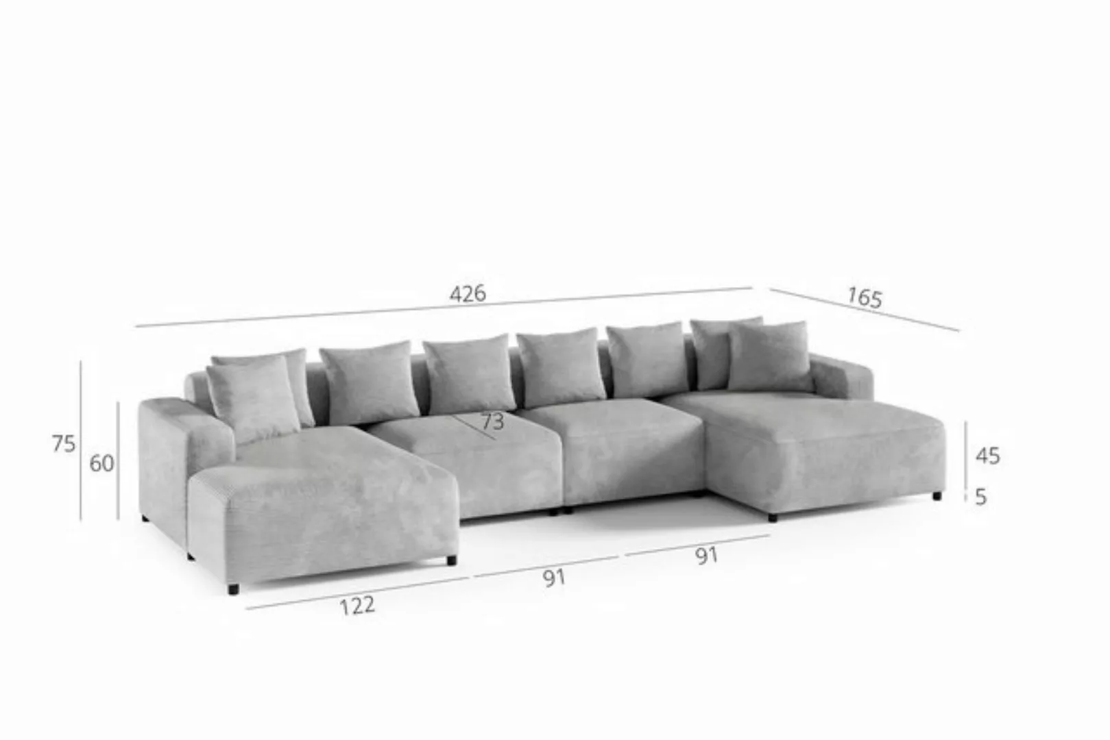 Fun Möbel Wohnlandschaft Sofa U-Form MEGAN in Stoff Poso, Rücken echt bezog günstig online kaufen