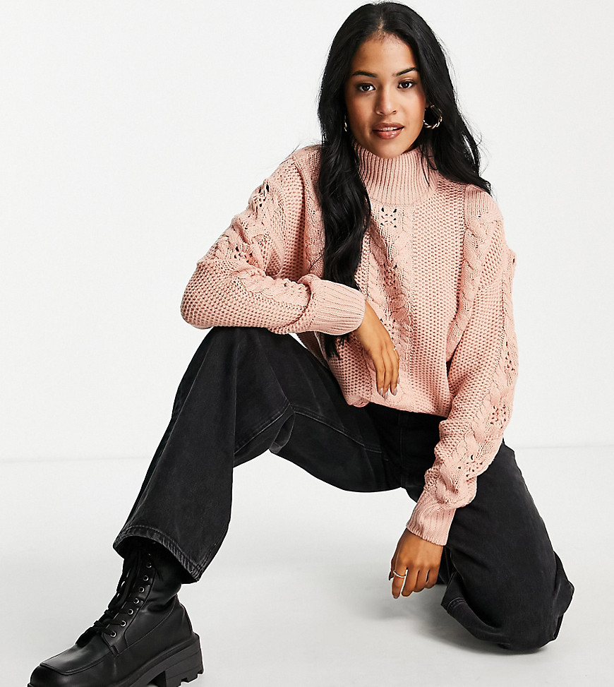 Vero Moda Tall – Pullover aus Grobstrick in Rosa mit Zopfmuster günstig online kaufen