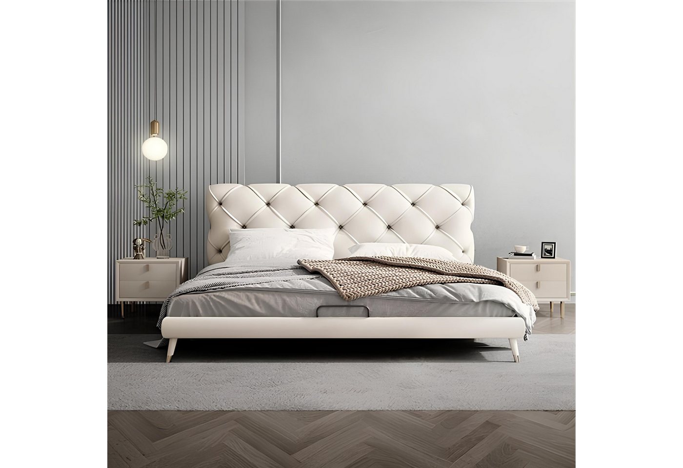 Xlmoebel Bett Luxuriöses Hotelbett mit Chesterfield-Design aus Textilgewebe günstig online kaufen