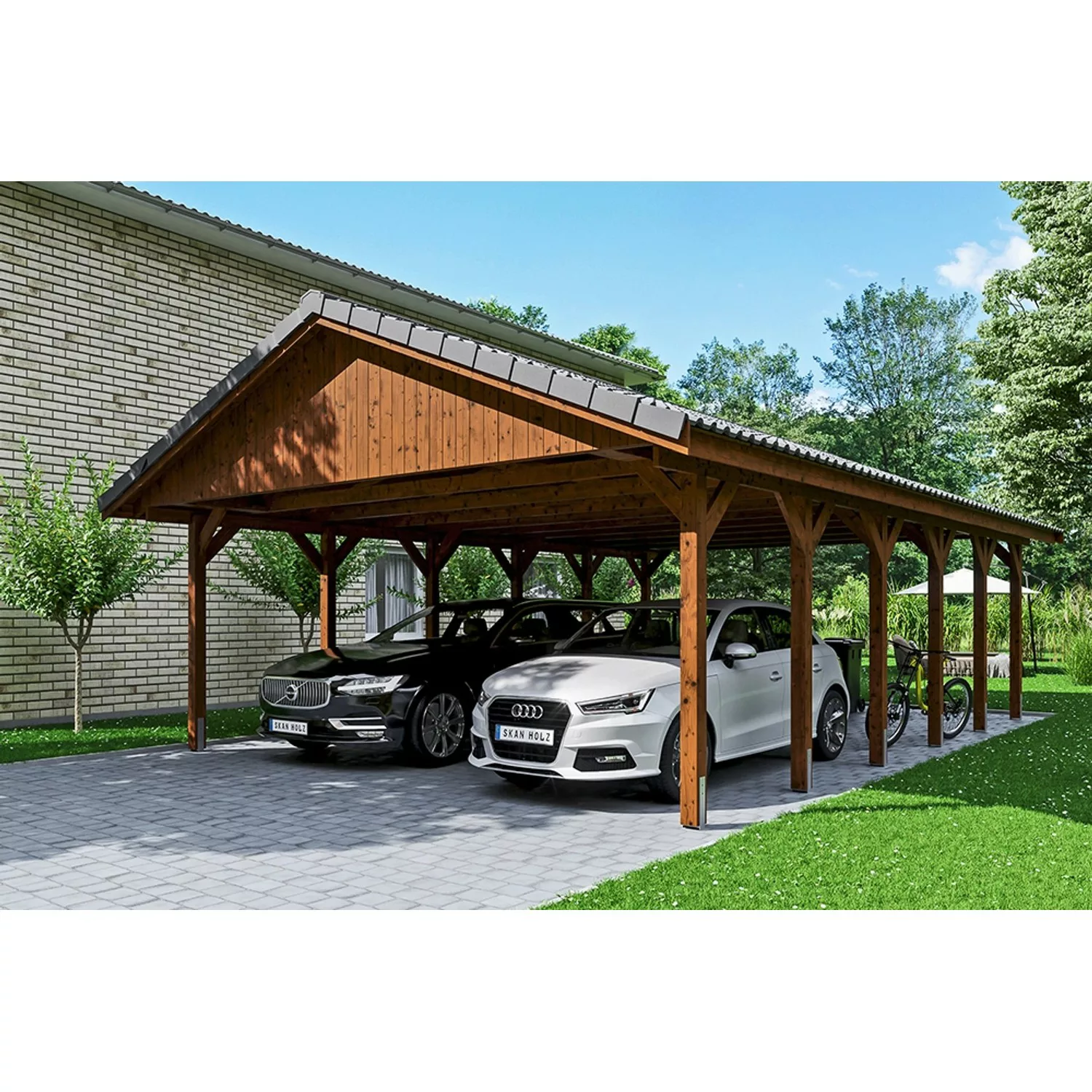 Satteldach-Carport Wallgau Nussbaum 620 x 900 cm Dachlattung günstig online kaufen