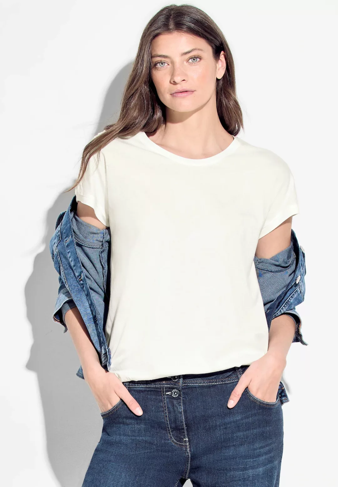Cecil T-Shirt Cecil Flammgarn Streifenshirt in Soft Light Blue (1-tlg) Nich günstig online kaufen