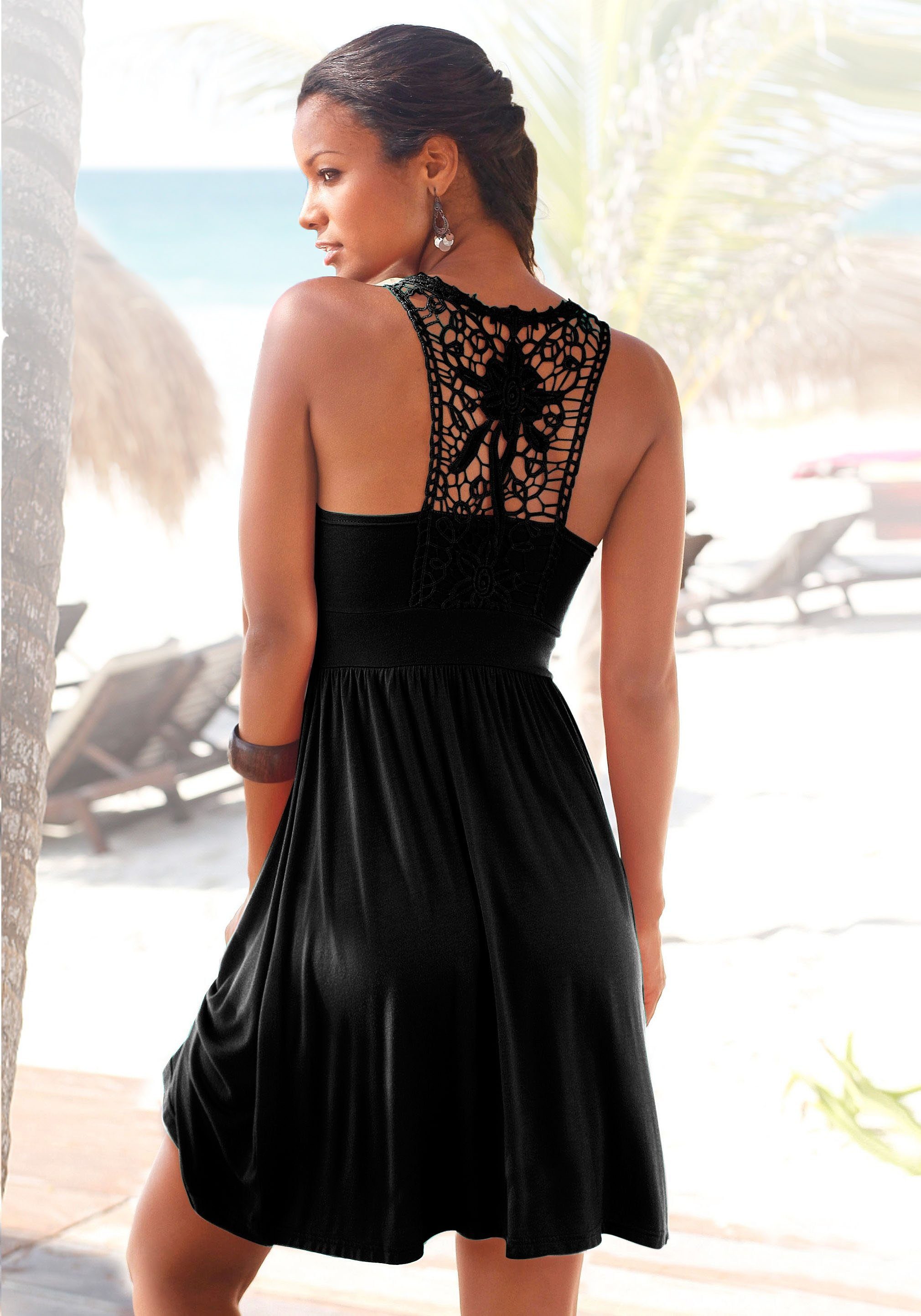 LASCANA Strandkleid, mit Spitzenrücken, elastisches Sommerkleid, Spitzenkle günstig online kaufen