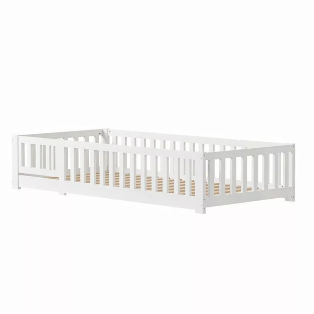 FUROKOY Einzelbett 90x200 cm Bodenbett Bett Massivholzbett Holzbett Weiß Ei günstig online kaufen