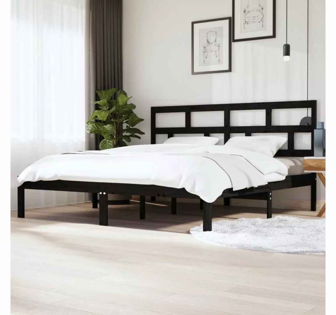 furnicato Bett Massivholzbett Schwarz Kiefer 200x200 cm günstig online kaufen