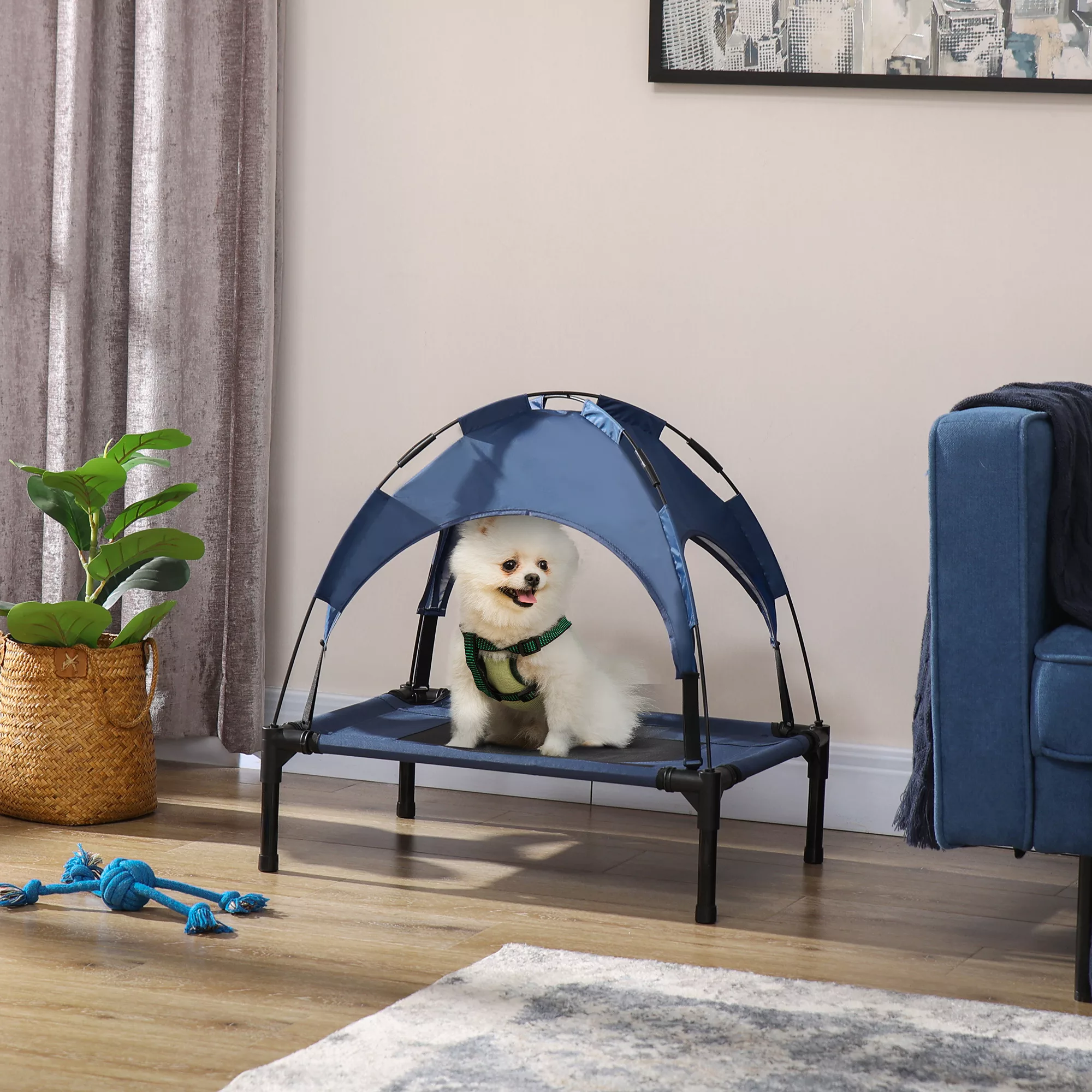 PawHut Erhöhtes Hundebett Outdoor mit Baldachin UV-Schutz 61x46x62cm, atmun günstig online kaufen