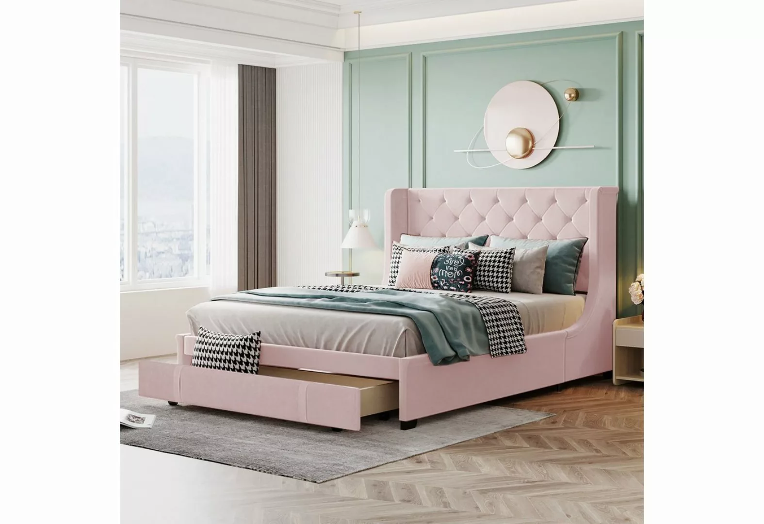 OKWISH Polsterbett Doppelbett mit Lattenrost (Rosa (Matratze nicht im Liefe günstig online kaufen
