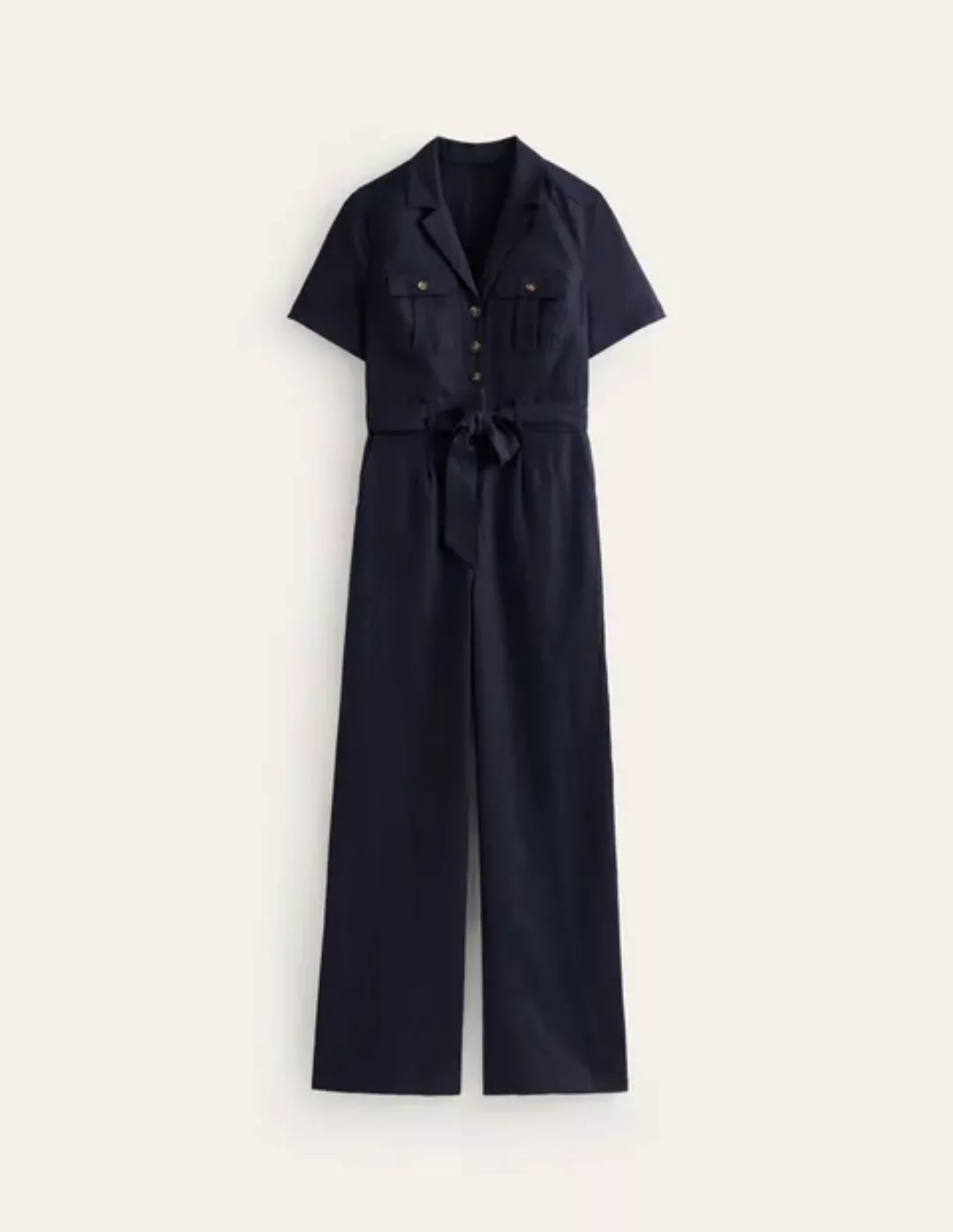 Jumpsuit aus Leinen mit Gürtel Damen Boden, Marineblau günstig online kaufen