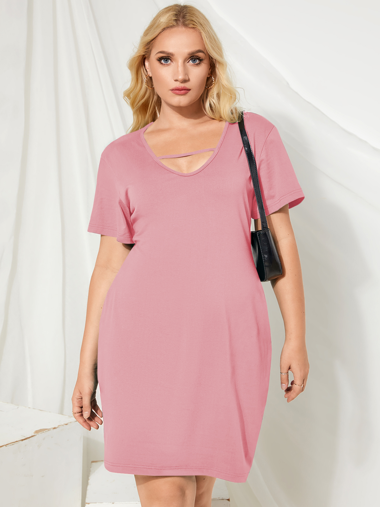 YOINS Plus Größe V-Ausschnitt Cut Out Kurzarm Midi Kleid günstig online kaufen