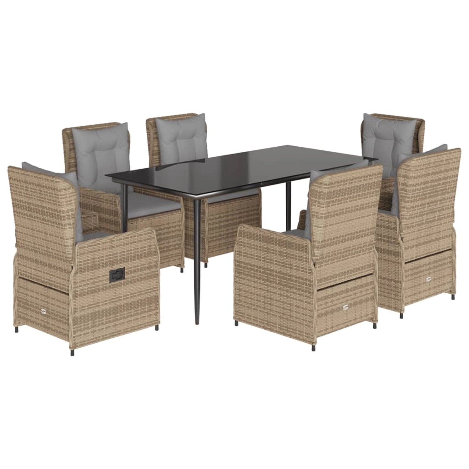vidaXL 7-Tlg Garten-Essgruppe mit Kissen Beige Poly Rattan 3262872 günstig online kaufen