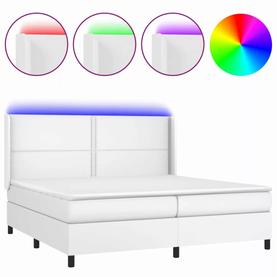 Vidaxl Boxspringbett Mit Matratze & Led Weiß 200x200 Cm Kunstleder günstig online kaufen