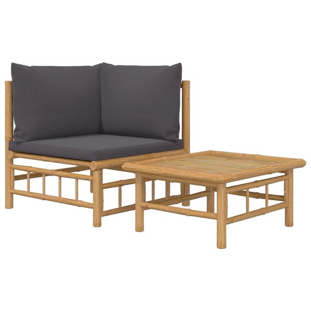 Vidaxl 2-tlg. Garten-lounge-set Mit Dunkelgrauen Kissen Bambus günstig online kaufen