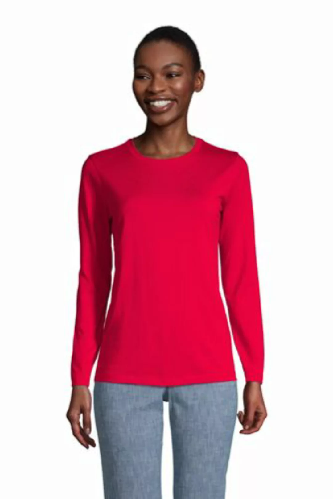 Supima-Shirt, Langarm, Damen, Größe: L Normal, Rot, Baumwolle, by Lands' En günstig online kaufen