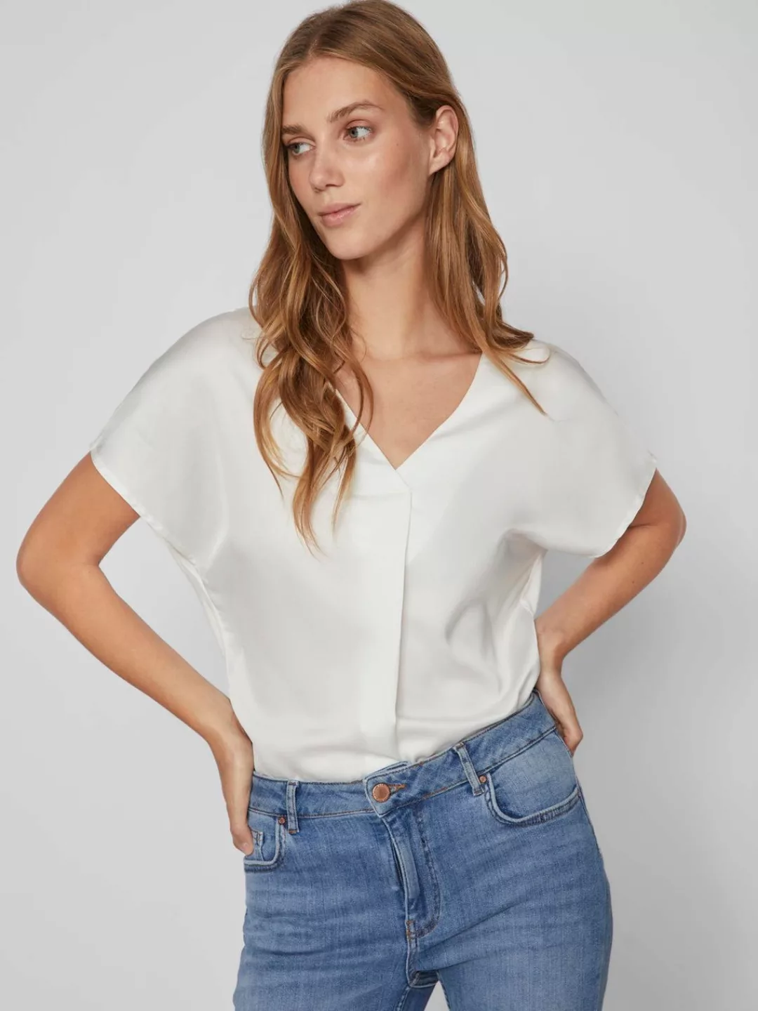 Vila Blusenshirt Satin Blusen Shirt Top Glänzendes Kurzarm Oberteil 7126 in günstig online kaufen