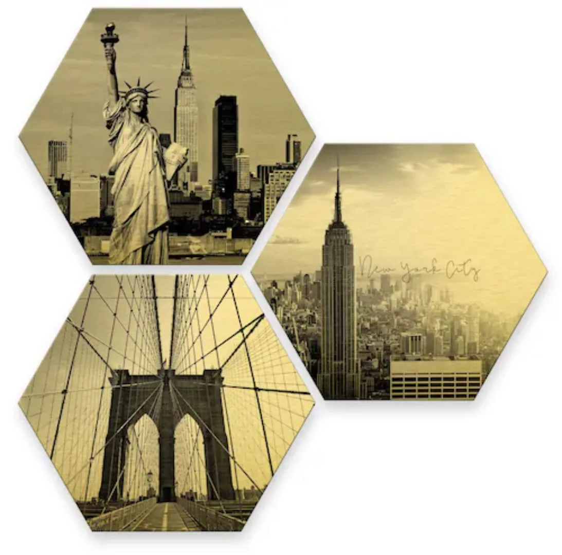 Wall-Art Mehrteilige Bilder "Goldeffekt New York Stadt Set", (Set, 3 St.), günstig online kaufen