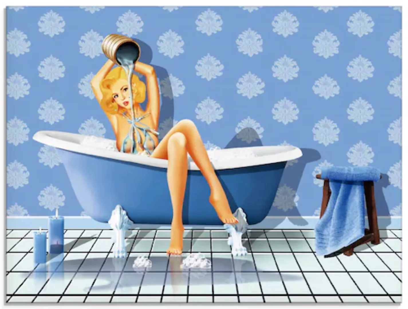 Artland Glasbild "Das sexy blaue Badezimmer", Frau, (1 St.) günstig online kaufen