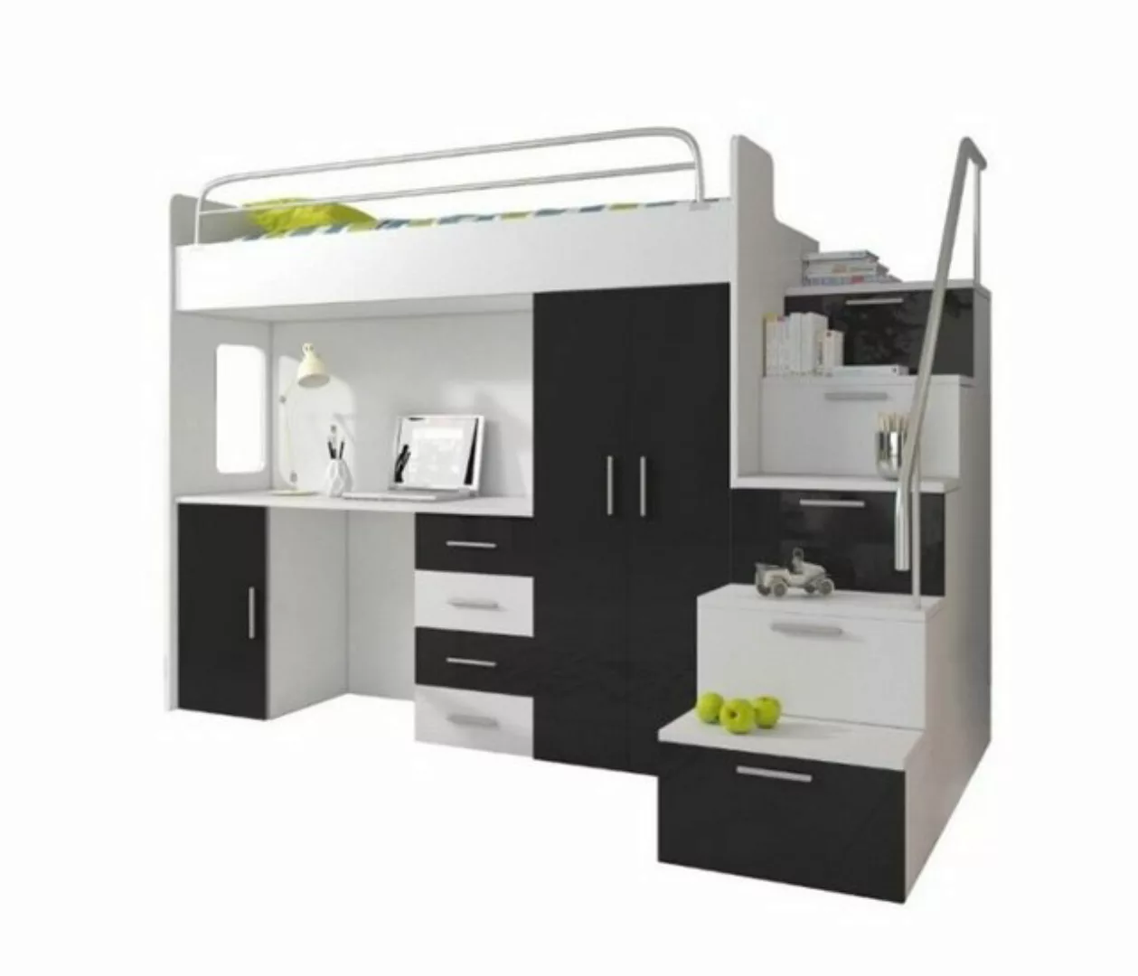 JVmoebel Hochbett Doppelstockbett Schwarz Tisch Schrank Multifunktion Etage günstig online kaufen