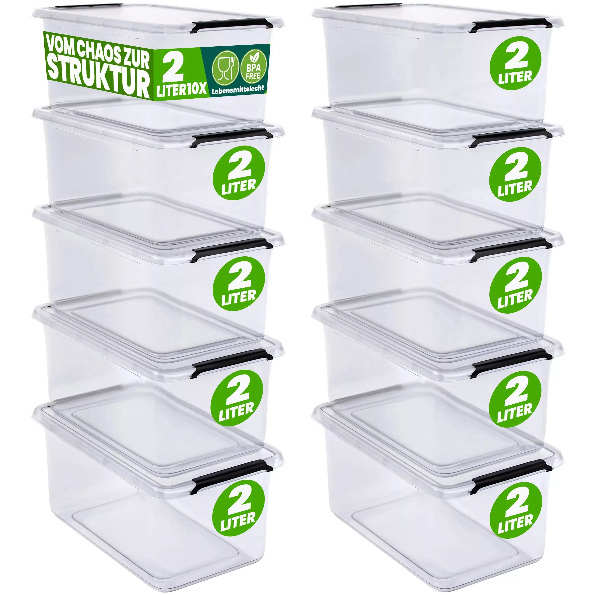 Aufbewahrungsbox Transparent 10er-Set 20x15x12cm 2L stapelbar günstig online kaufen