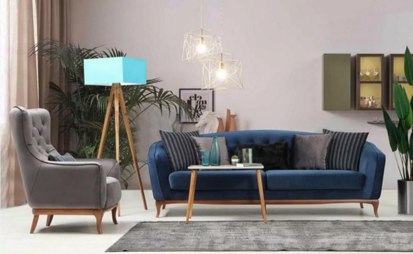 JVmoebel Sofa Moderne Chesterfield Sofagarnitur 4+1 Sitzer Blau-Grau Neu, M günstig online kaufen