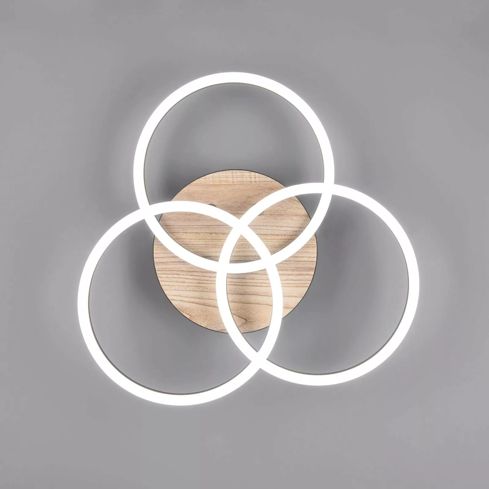 LED-Deckenleuchte Circle 3-flg. Fernbedienung Holz günstig online kaufen