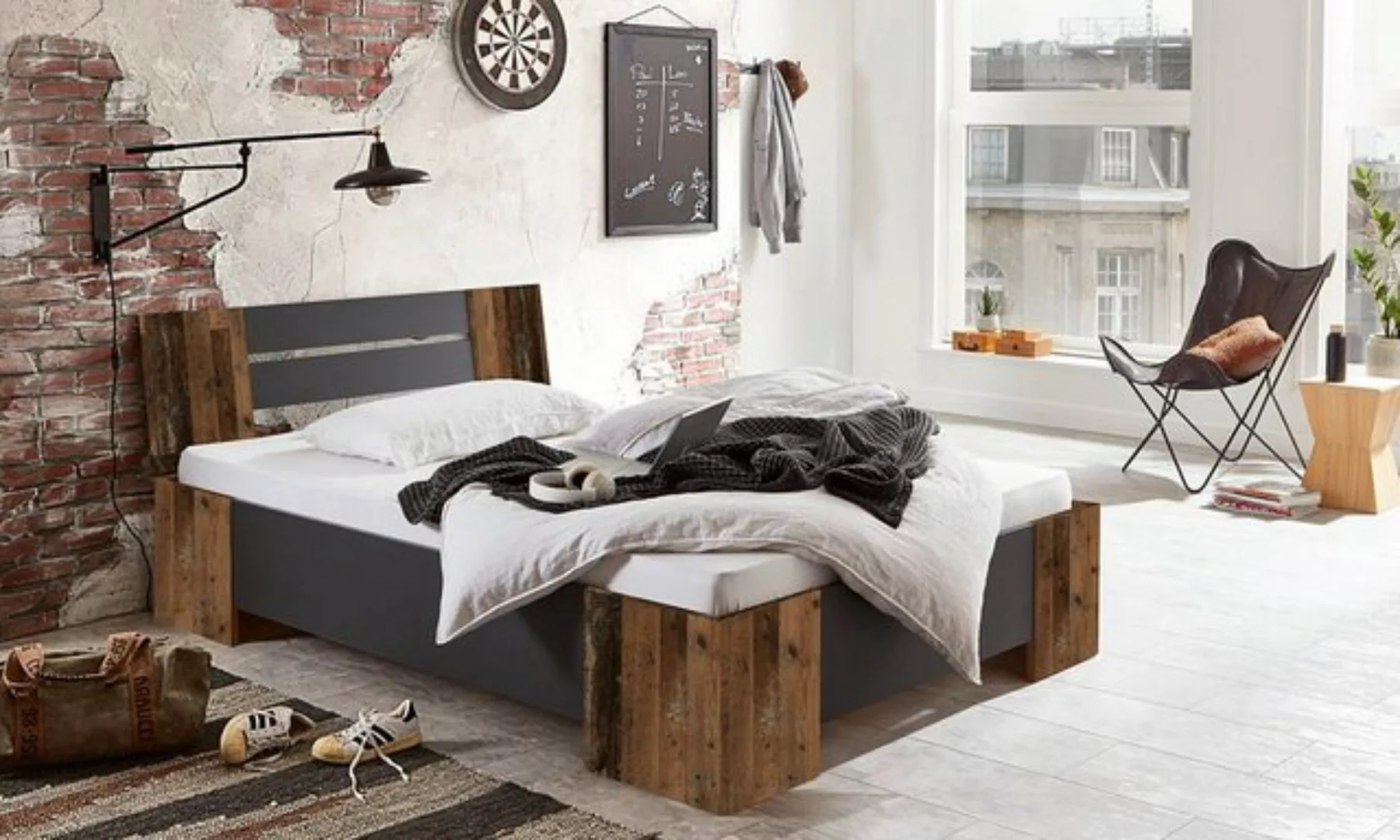 BMG Möbel Futonbett Graz (Bett 140x200 Doppelbett Holzbett in 5 Farben, Ohn günstig online kaufen