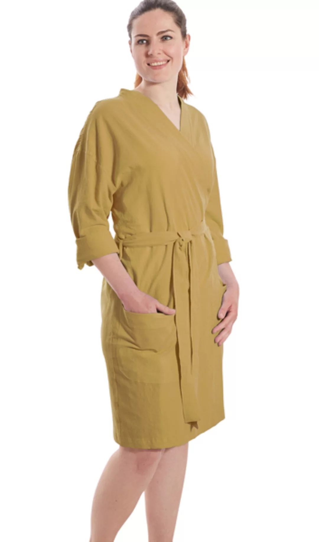 Damen Bademantel / Kimono 100% Bio-baumwolle Knitterlook Made In Green Unis günstig online kaufen