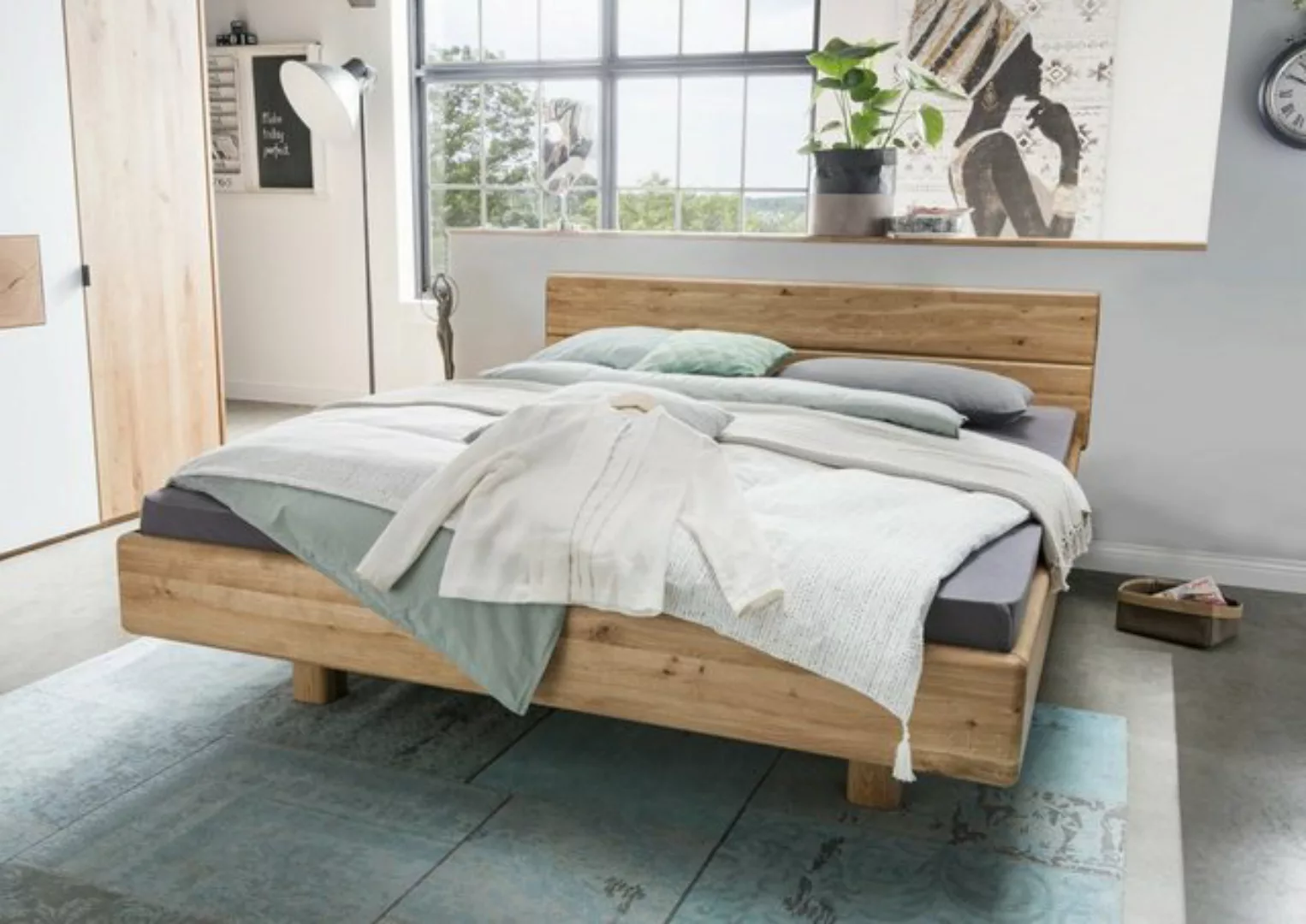 Natur24 Einzelbett Bett Verona Wildeiche massiv geölt 160x220cm mit Kopftei günstig online kaufen