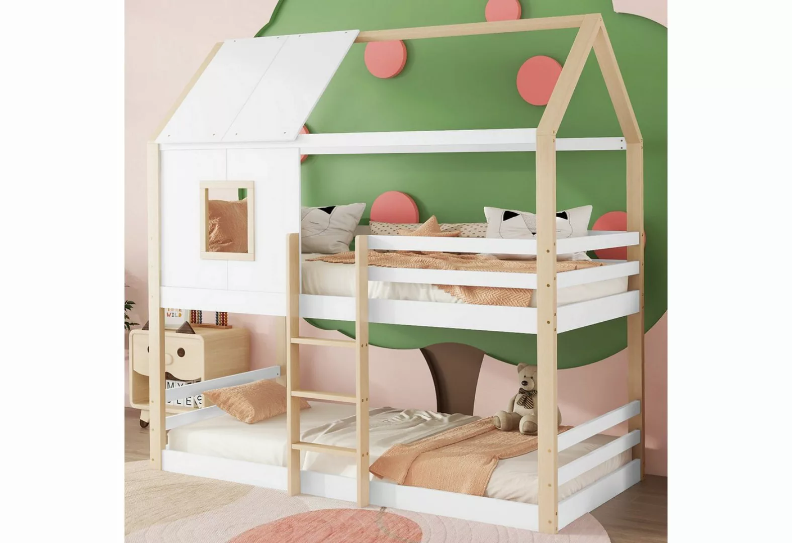 KoDise Etagenbett 90×200cm Kinderbett Holzbett mit Leiter und Fensterleiste günstig online kaufen