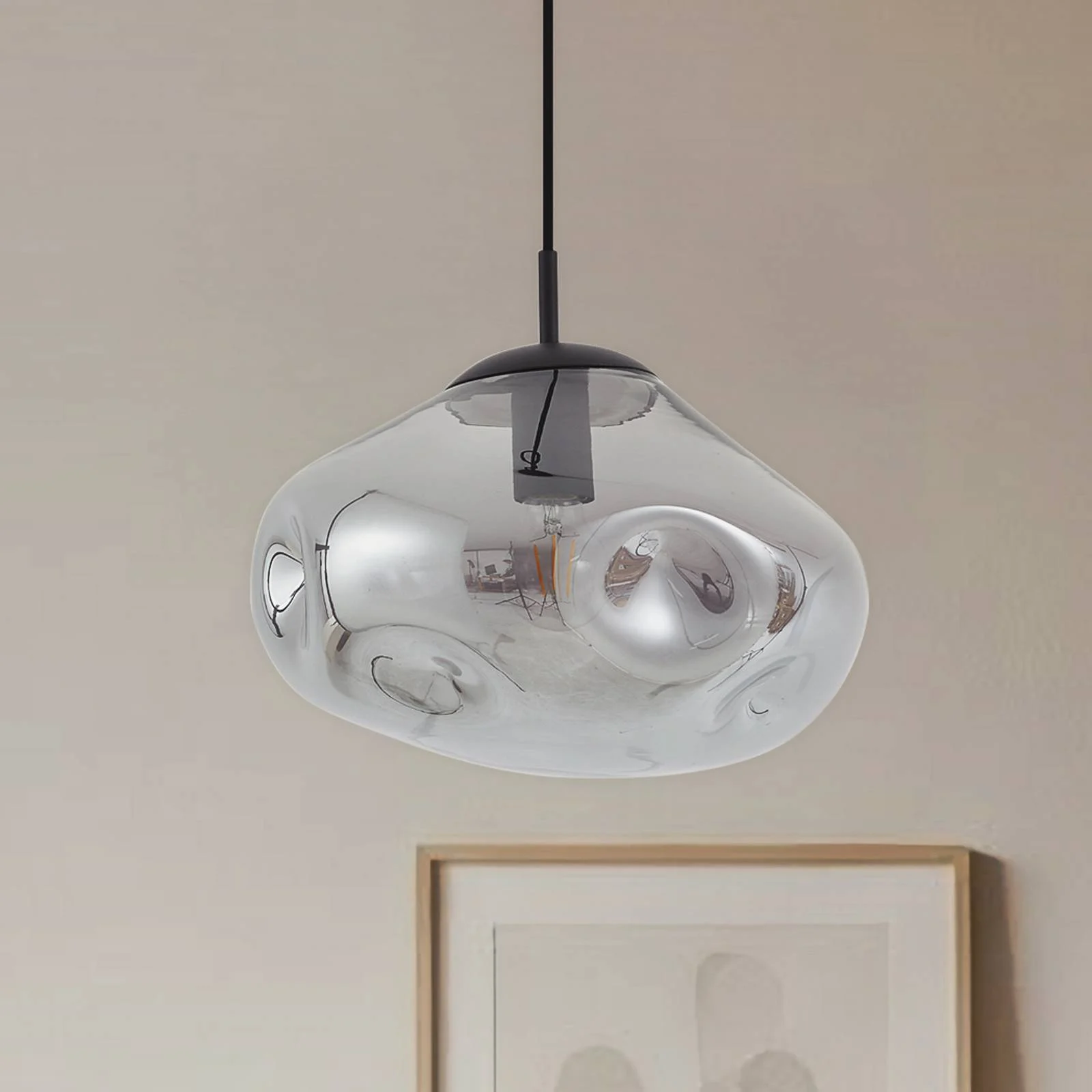 Lindby Hängeleuchte Lelia, rauchgrau, Glas, Ø 35 cm günstig online kaufen