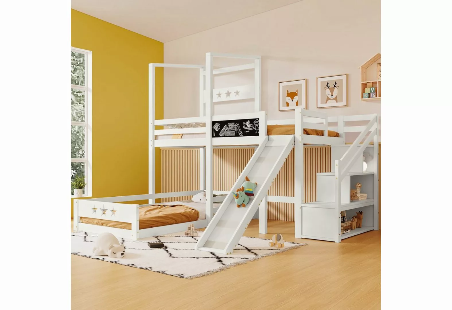 Ulife Etagenbett Kinderbett Hausbett Hochbett mit Tafel und Rutsche, Treppe günstig online kaufen