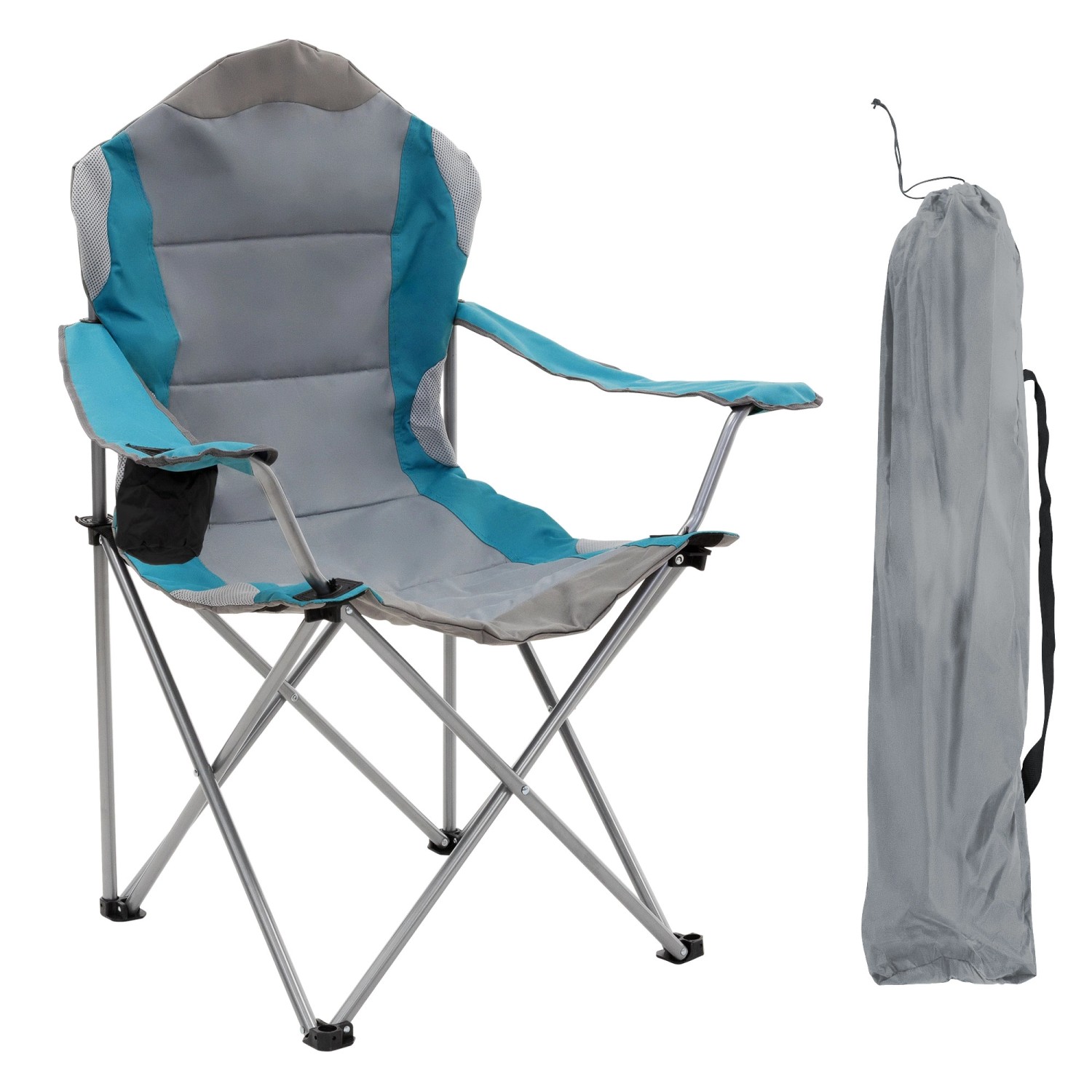 ECD Germany Campingstuhl Faltbar Grau-Blau Getränkehalter Tasche günstig online kaufen