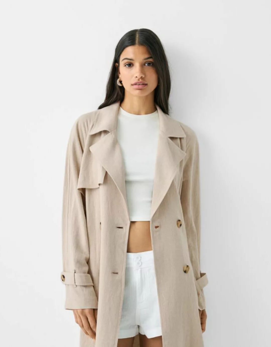 Bershka Trenchcoat Mit Leinen Damen M-L Beige günstig online kaufen