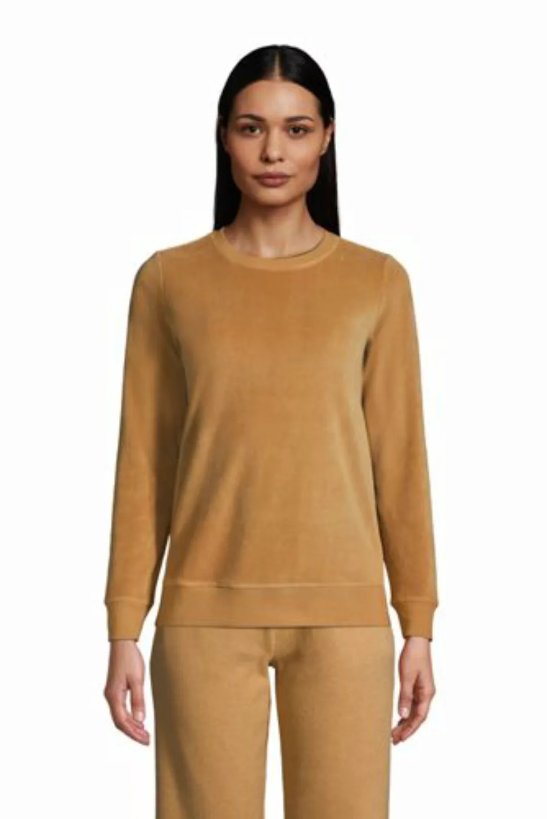 Sweatshirt aus Velours, Damen, Größe: M Normal, Beige, Baumwolle, by Lands' günstig online kaufen