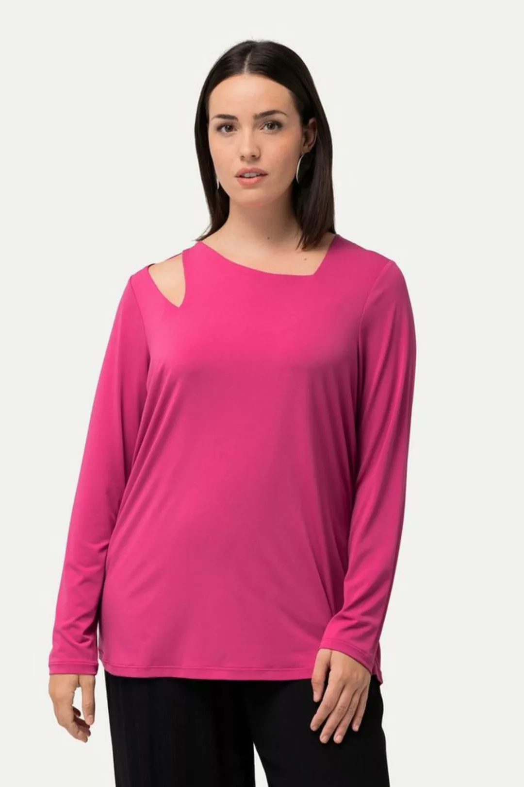 Ulla Popken Longsleeve Shirt Cut-Out asymmetrischer Ausschnitt Langarm günstig online kaufen