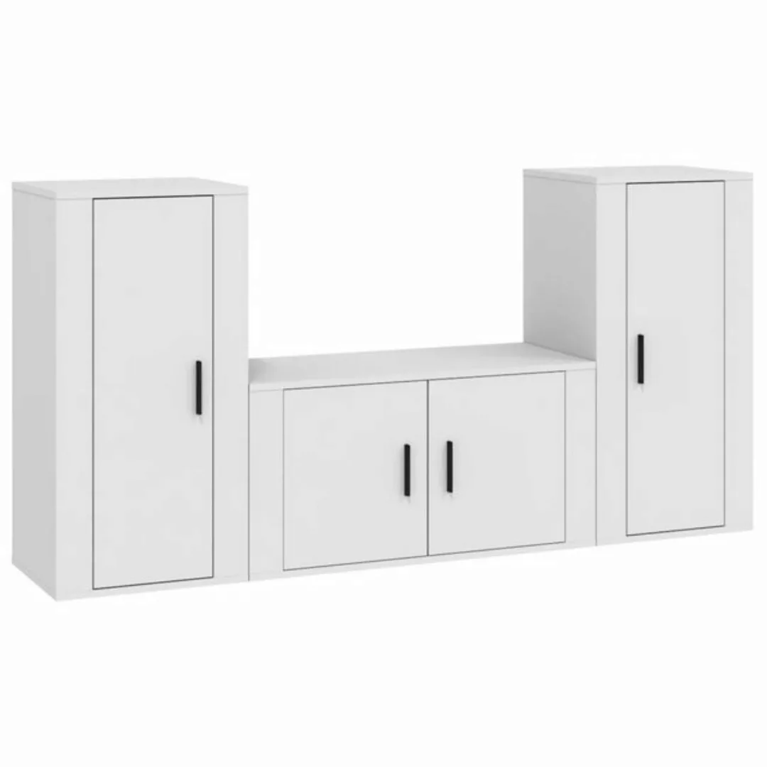 furnicato TV-Schrank 3-tlg. TV-Schrank-Set Weiß Holzwerkstoff (1-St) günstig online kaufen