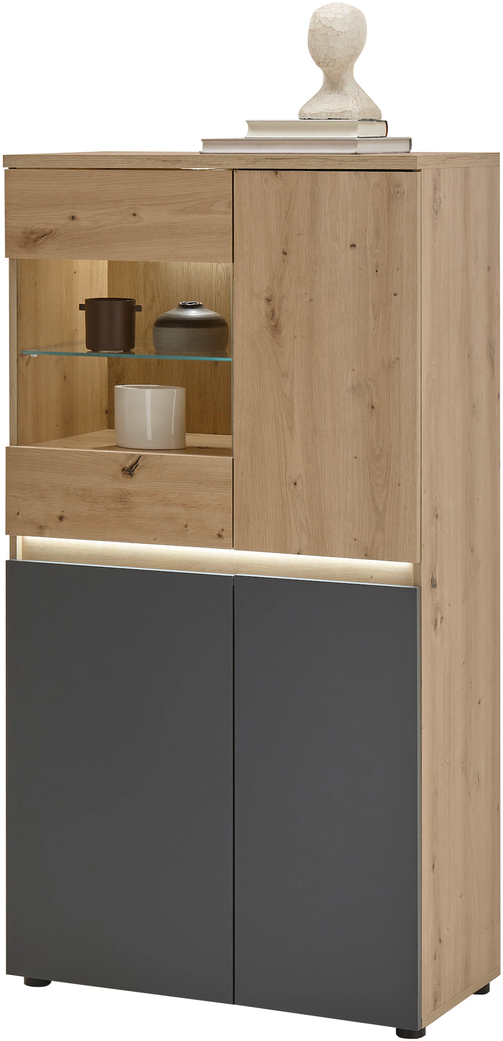 HBZ Highboard "Lille mit LED-Beleuchtung, Wohnzimmerschrank BxHxT 75x140x38 günstig online kaufen