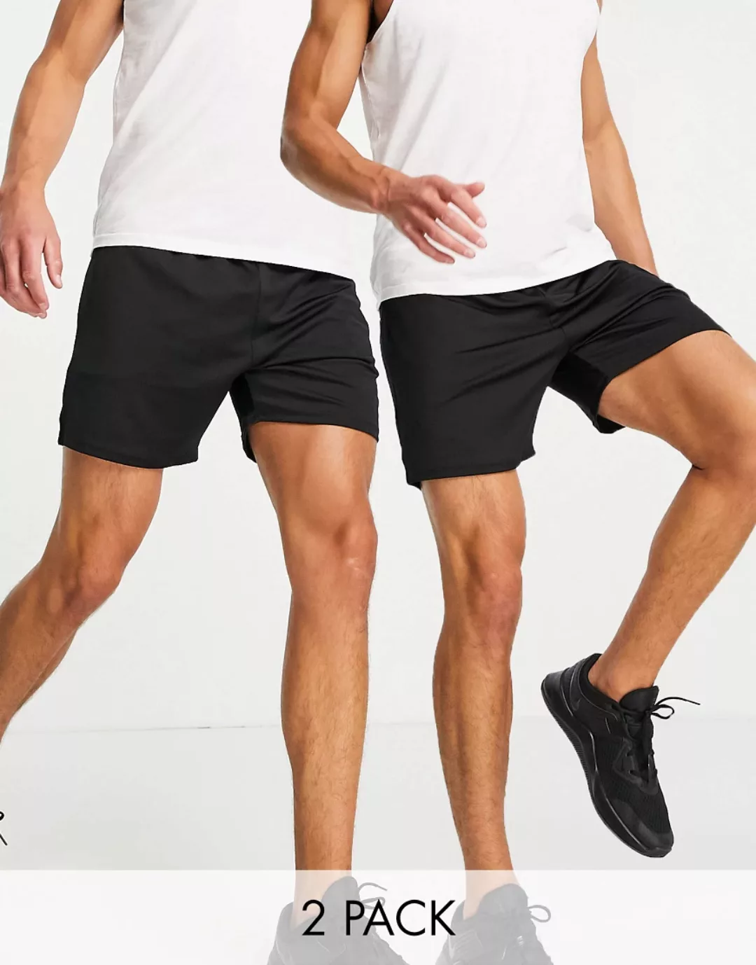 Threadbare – Active – Mittellange Sport-Shorts in Schwarz im 2er-Pack günstig online kaufen