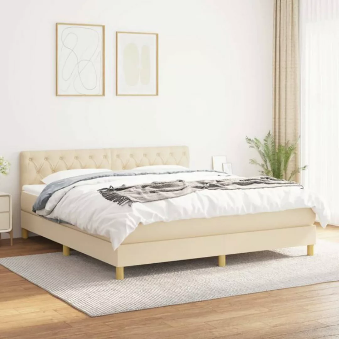 vidaXL Boxspringbett Boxspringbett mit Matratze Creme 160x200 cm Stoff Bett günstig online kaufen