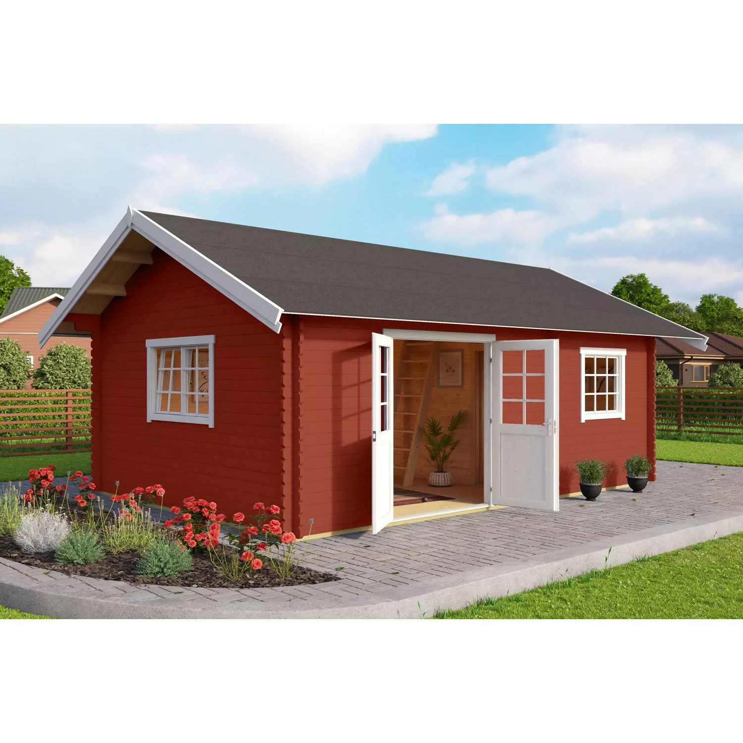 Lasita Maja Gartenhaus Caroline Set  Silber Schwedenrot 575 cm x 390 cm günstig online kaufen