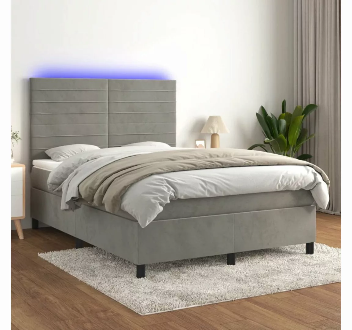 vidaXL Boxspringbett Boxspringbett mit Matratze & LED Samt (140 x 200 cm, H günstig online kaufen