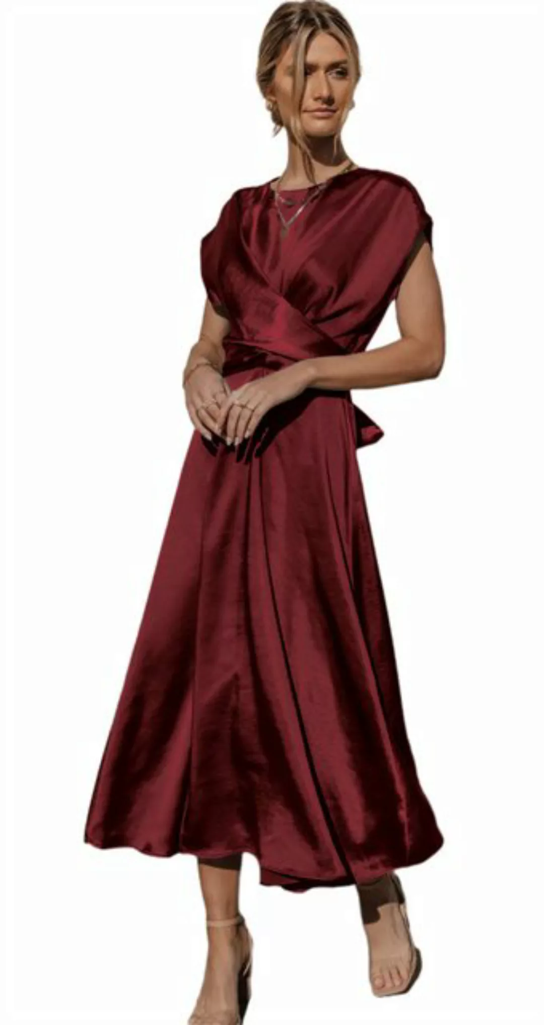 ZWY Maxikleid Elegantes, einfarbiges Damenkleid mit kurzen Ärmeln (Kleider, günstig online kaufen
