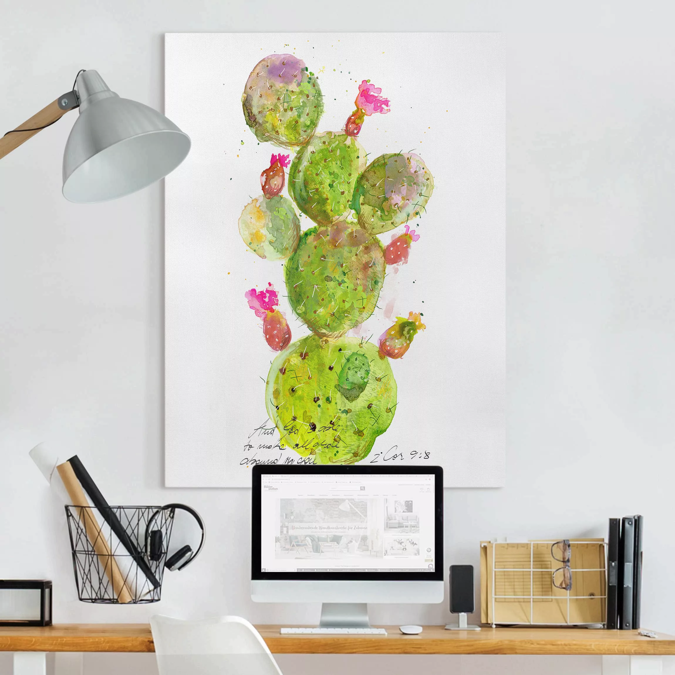 Leinwandbild Spruch - Hochformat Kaktus mit Bibelvers III günstig online kaufen