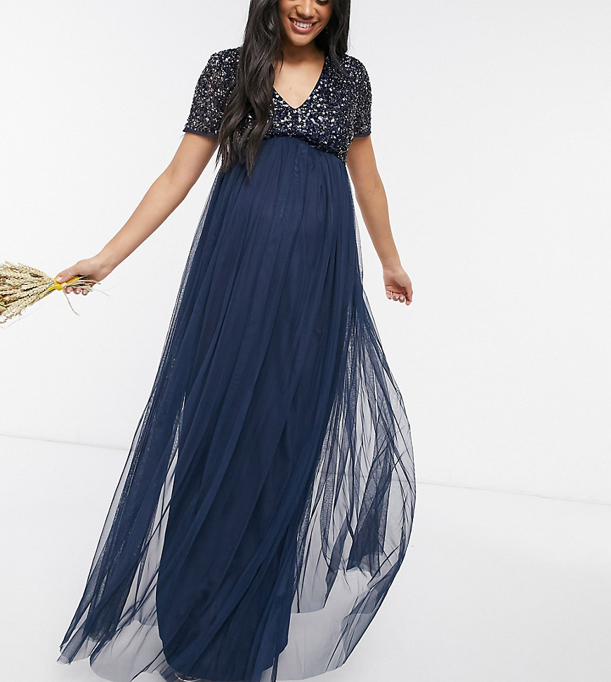 Maya Maternity – Bridesmaid – Maxi-Tüllkleid mit kurzen Ärmeln und farblich günstig online kaufen