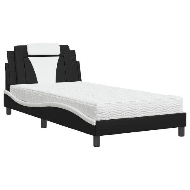 vidaXL Bett Bett mit Matratze Schwarz und Weiß 100x200 cm Kunstleder günstig online kaufen