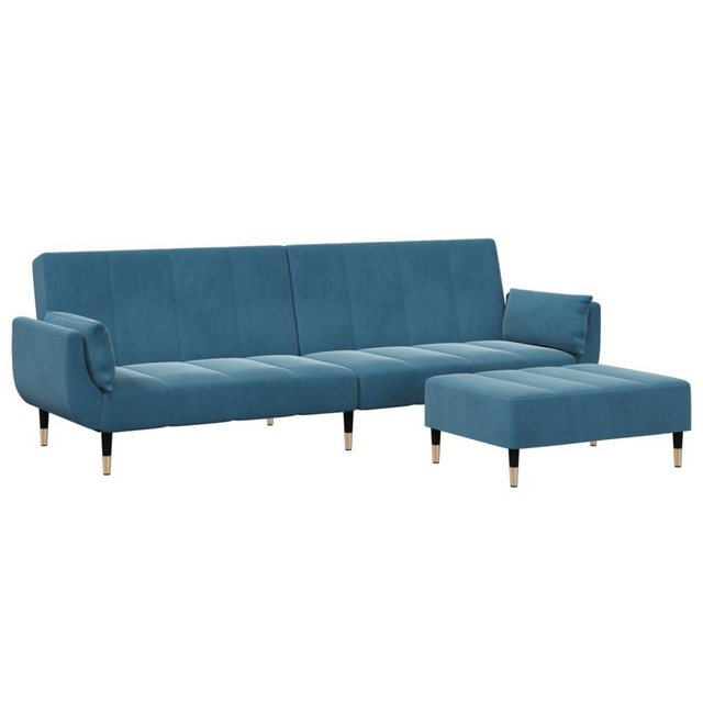 vidaXL Sofa Schlafsofa 2-Sitzer mit Fußhocker Blau Samt günstig online kaufen