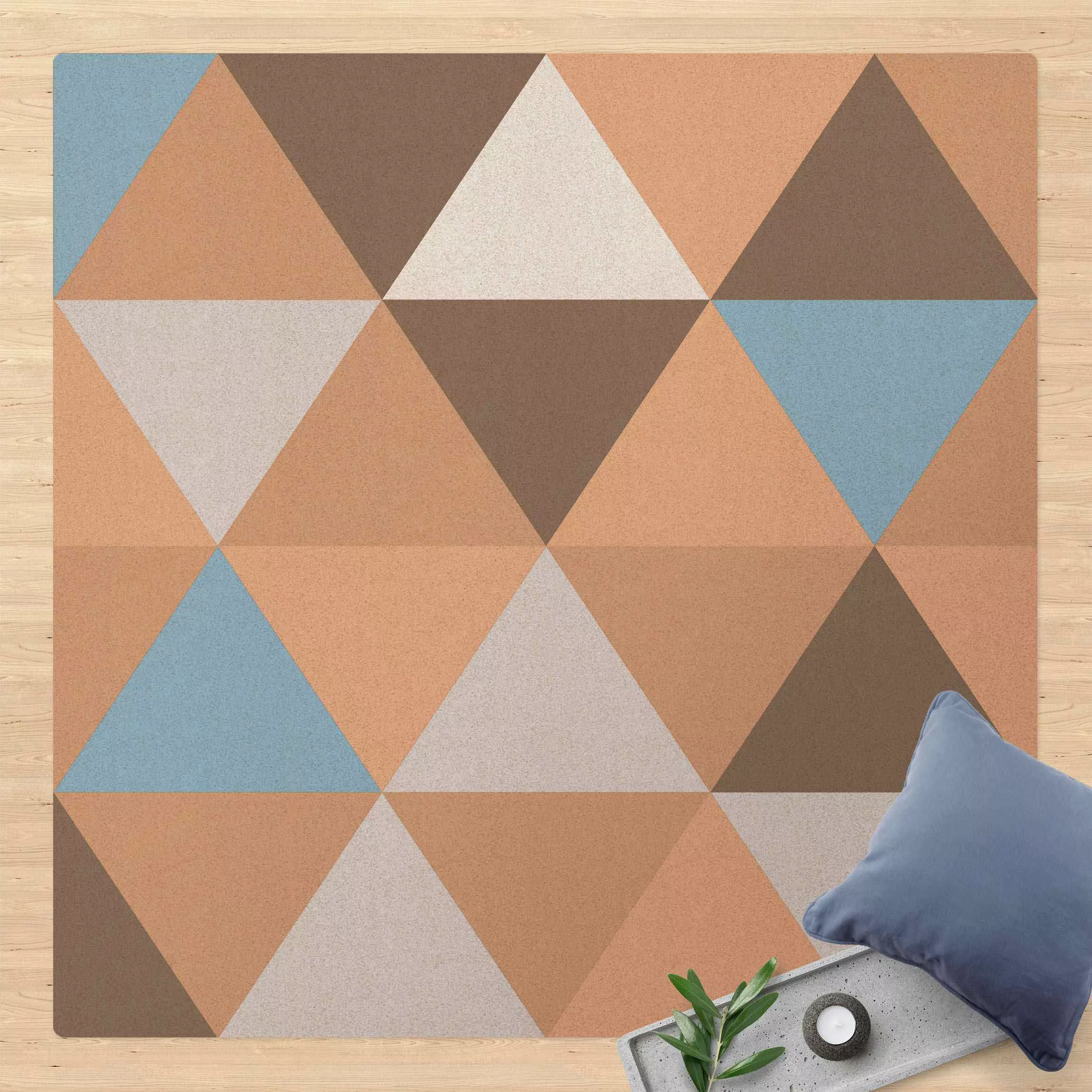 Kork-Teppich Geometrisches Muster gekippte Dreiecke Blau günstig online kaufen