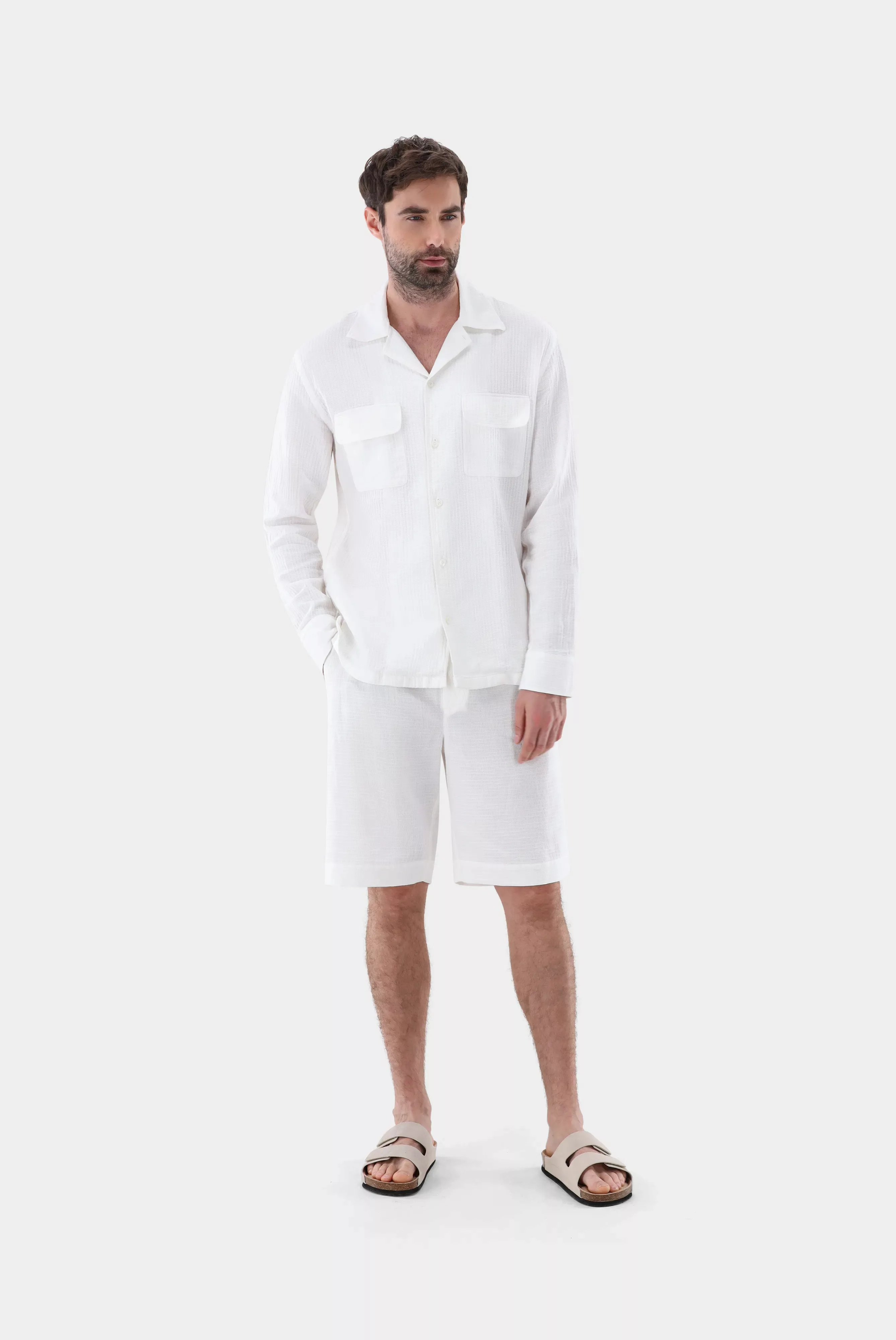 Strukturierte Shorts aus Leinen und Baumwolle günstig online kaufen