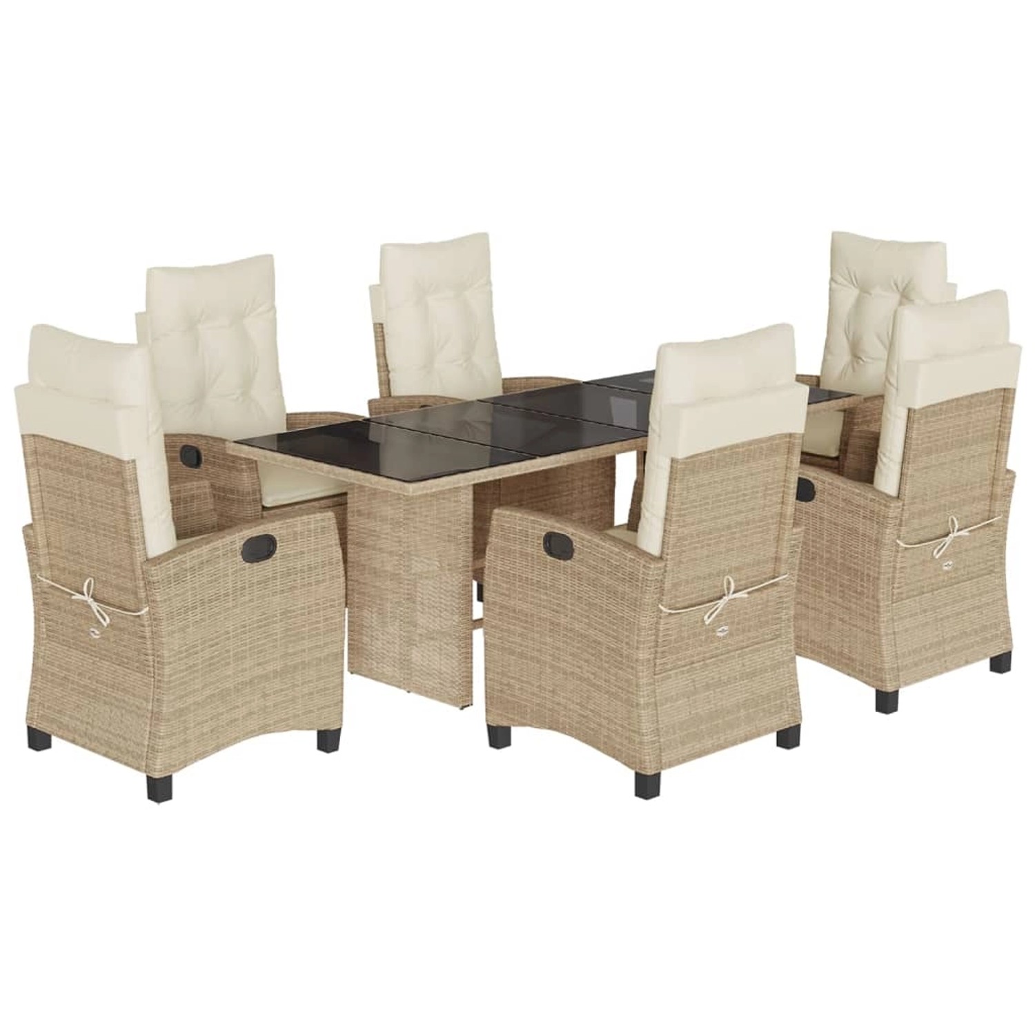 vidaXL 7-Tlg Garten-Essgruppe mit Kissen Beige Poly Rattan 3212692 günstig online kaufen