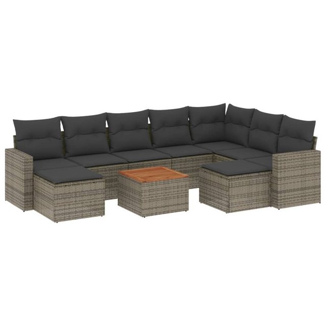 vidaXL Sofaelement 10-tlg. Garten-Sofagarnitur mit Kissen Grau Poly Rattan günstig online kaufen