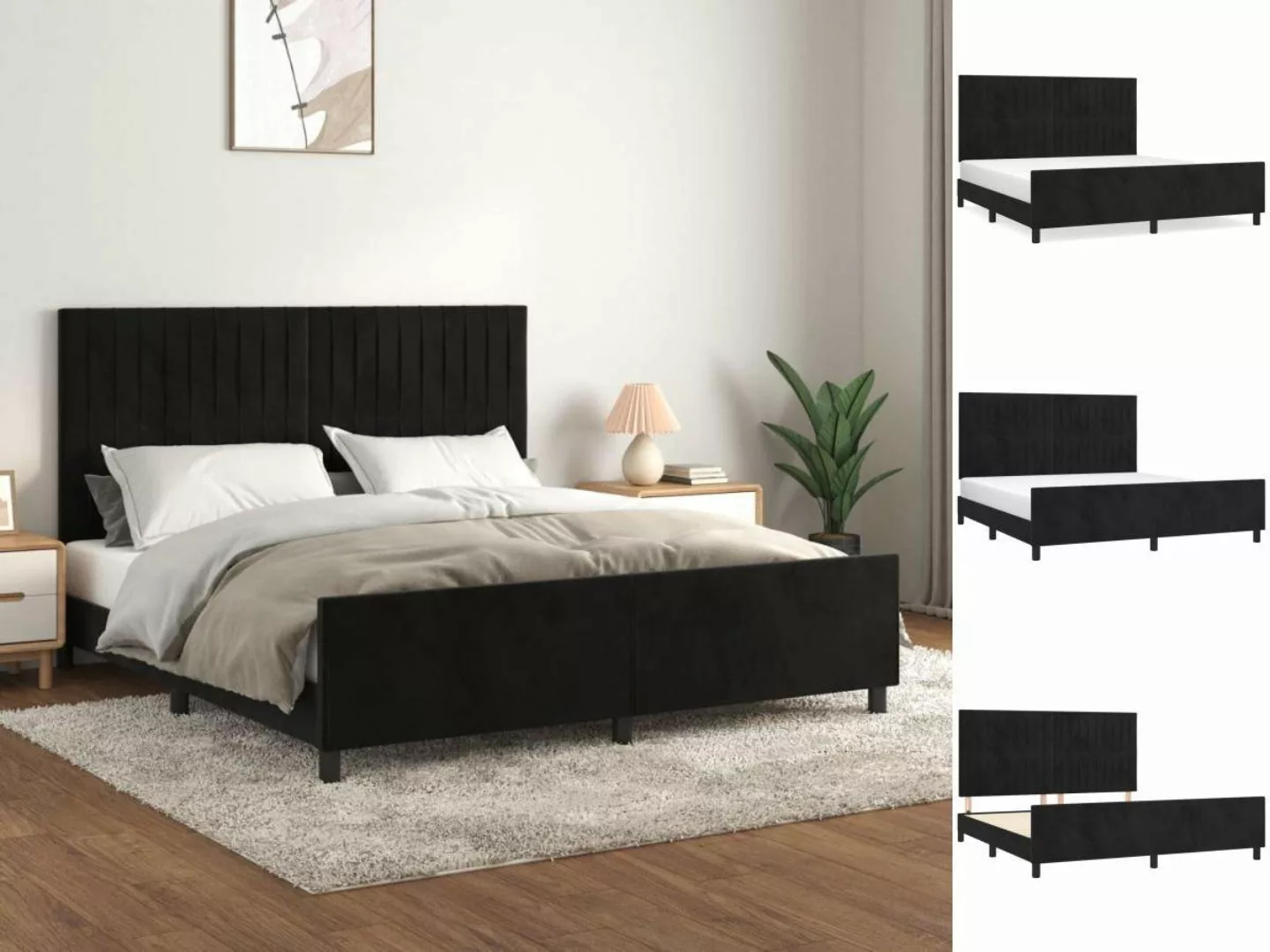 vidaXL Bettgestell Bettrahmen mit Kopfteil Schwarz 180x200 cm Samt Bett Bet günstig online kaufen